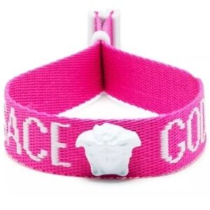 NWT Versace Medusa Logo Goddess Pink Adjustable Fabric Festival Bracelet